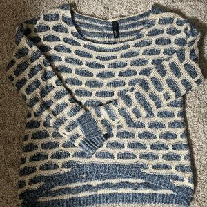 Elan Navy and Cream Textured Stripe Knit Sweater